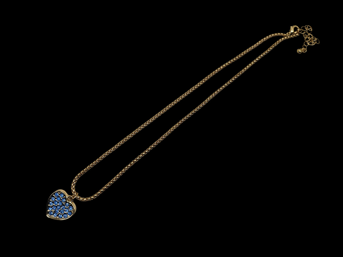 Mini Gold Heart Pendant with Blue CZ Stones and Necklace