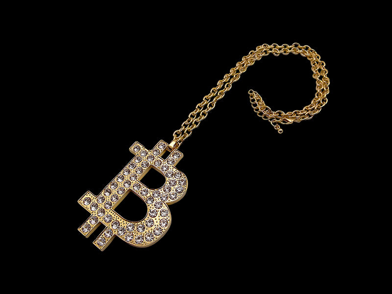 Bitcoin B Charm Gold with White CZ Stones
