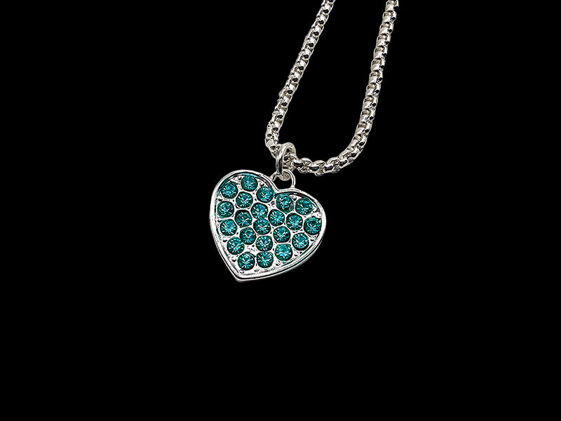 Mini Silver Heart Pendant with Turquoise CZ Stones