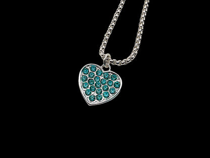 Mini Silver Heart Pendant with Turquoise CZ Stones