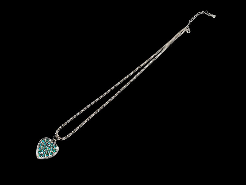 Mini Silver Heart Pendant with Turquoise CZ Stones