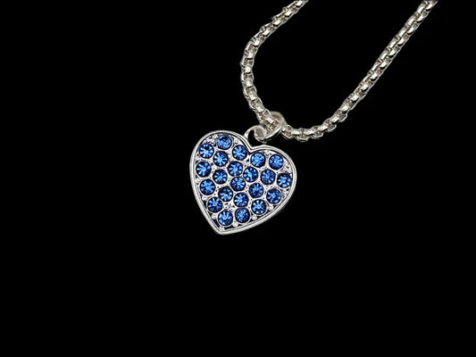 Mini Silver Heart Pendant with Blue CZ Stones