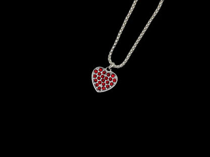 Mini Silver Heart Pendant with Red CZ Stones