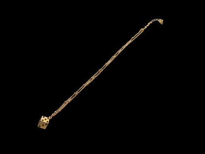 Gold Plated Dice Pendant with Amber CZ Stones