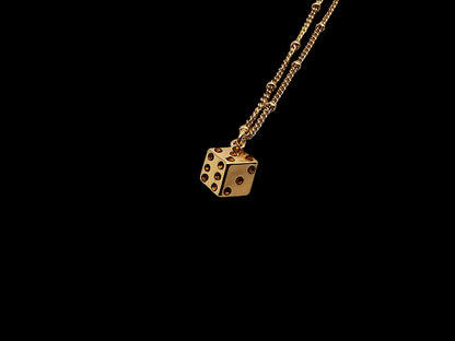 Gold Plated Dice Pendant with Amber CZ Stones