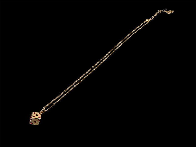 Gold Plated Dice Pendant with Red CZ Stones