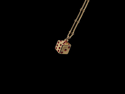 Gold Plated Dice Pendant with Red CZ Stones