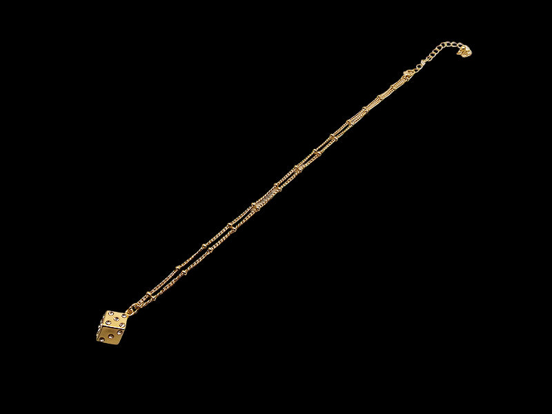 Gold Plated Dice Pendant with White CZ Stones
