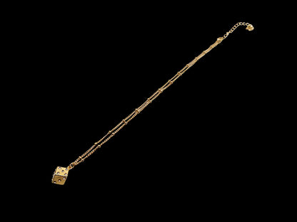 Gold Plated Dice Pendant with White CZ Stones