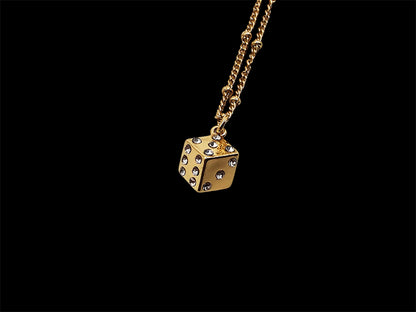 Gold Plated Dice Pendant with White CZ Stones