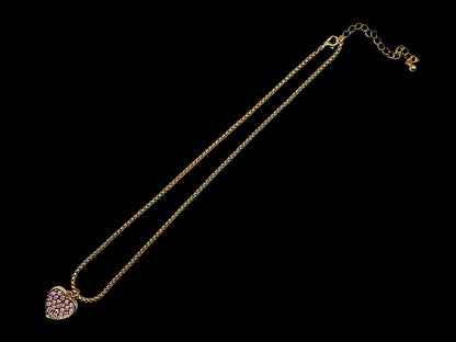 Mini Gold Heart Pendant with Pink CZ Stones and Necklace