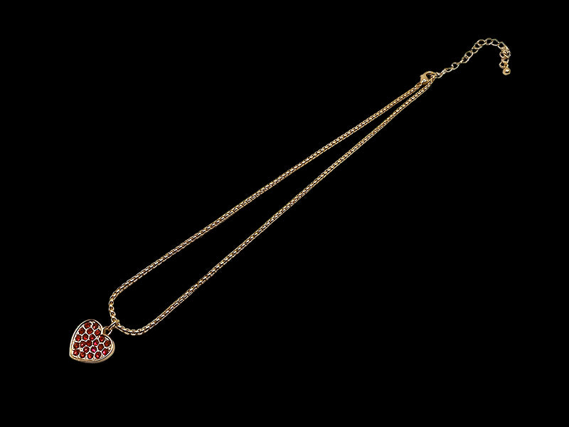 Mini Gold Heart Pendant with Red CZ Stones and Necklace