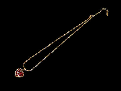 Mini Gold Heart Pendant with Red CZ Stones and Necklace