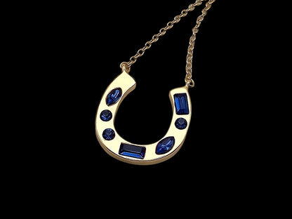 Horse Shoes Charm with Blue CZ Stones