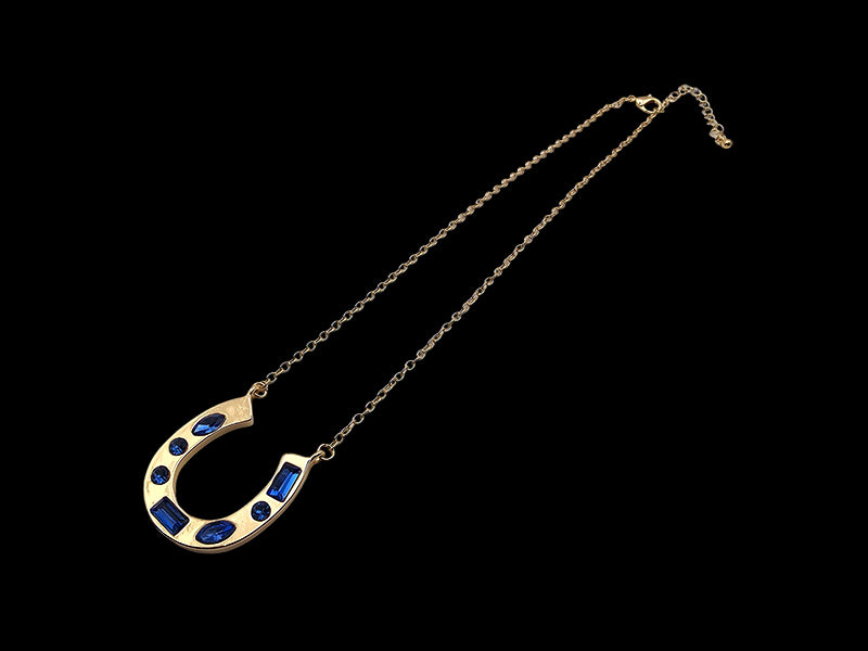 Horse Shoes Charm with Blue CZ Stones