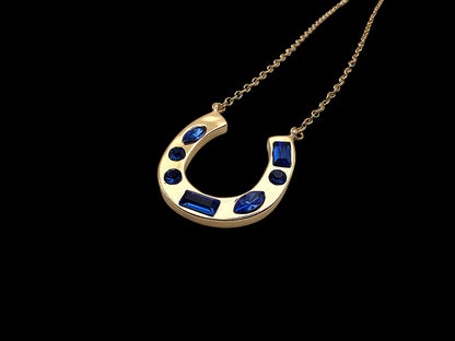 Horse Shoes Charm with Blue CZ Stones