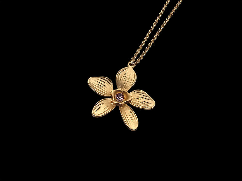 Orchid Gold Charm with Pink CZ Stone