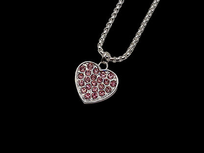 Mini Silver Heart Pendant with Pink CZ Stones