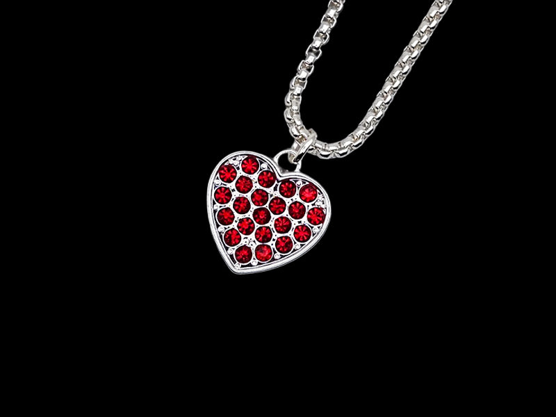 Mini Silver Heart Pendant with Red CZ Stones
