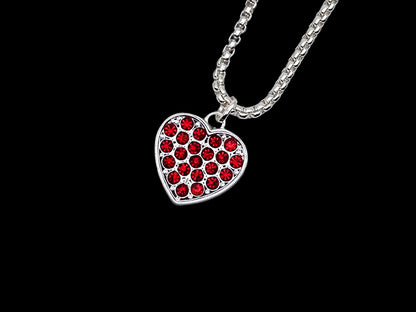 Mini Silver Heart Pendant with Red CZ Stones